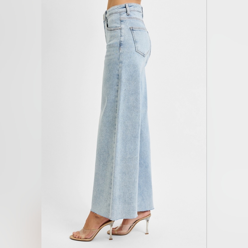 RISEN Palazzo High-Rise Ultra Baggy Wide Leg Cropped Ankle Jeans Denim Pants - Picture 4 of 16